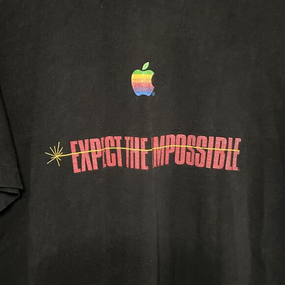 VTG Apple Expect The Impossible Mission Impossible Black T shirt Sz L - Picture 2 of 11